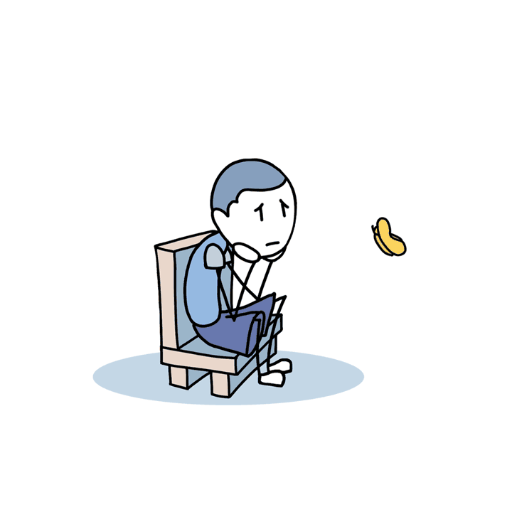 Lonely Guy Sitting with Butterfly